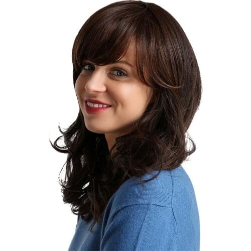 Shoulder Length Straight Wig for White Women 20'' Dark Brown W/ Free Wig Cap