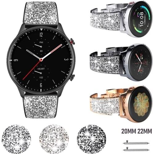 Watchband for Huami Amazfit GTS 2/Bip Watch Womens Diamond Wrist Strap for Amazfit GTR 2/2e Stratos Watch Band Bracele 20mm 22mm