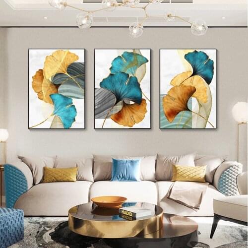 Modern And Simple Triple Ginkgo Leaf Nordic Light Luxury Atmosphere Poster Living Room Sofa Background Wall Decoration Painting