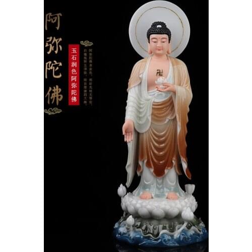 53cm large Asia home altar shop Worship high grade Sakyamuni Amitayus jade BUDDHA efficacious Talisman buddha family statue