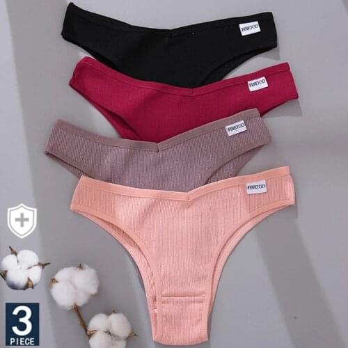 FINETOO 3PCS/Set Women Cotton Lingerie Female Thongs Sexy Underwear For Woman Low-Rise Underpant Womens Panties Bikini Briefs
