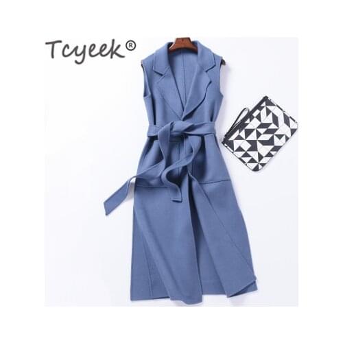 Tcyeek 2020 Fashion 95% Double-side Cashmere Womens Vest Long Solid Wool Coat Female Waistcoat Women Wool Colete Feminino W1127