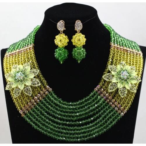 Amazing Spring Fashion African Jewelry Sets Green/Yellow Costume Women Crystal Party Jewelry Accessories Free Shipping HX805