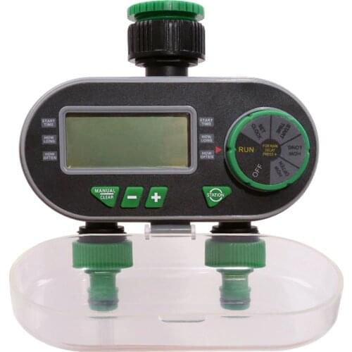 YL21060 Two Ports Digital Water Timer Electronic Solenoid Valve Irrigation Controller with Rain Delay Function Garden Watering