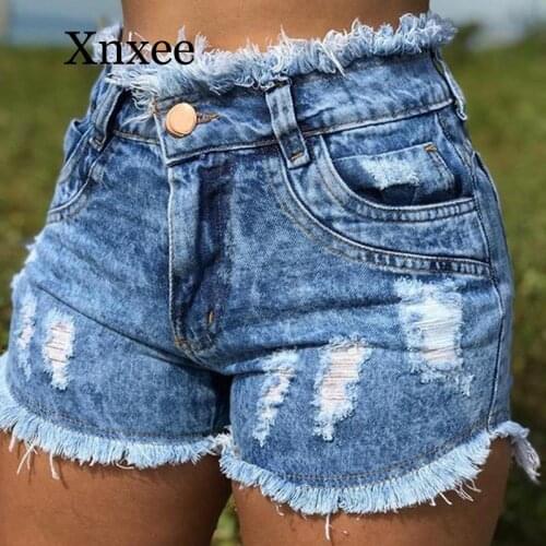 Newest High Waist Frayed Short Jeans Women Summer Pop Pockets Burr Denim Shirts For Sexy Lady Casual Jeans Plus size S-3XL