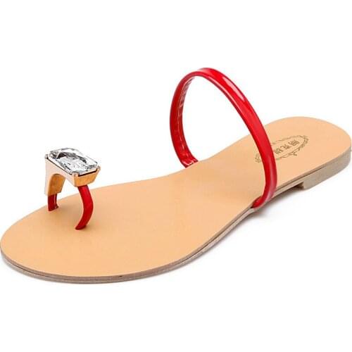 Shoes Women Slippers 2019 Summer New Round Toe Crystal decoration Woman Slides Outdoor Ladys Flat Slipper Large Size 35-42