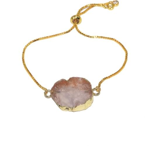 2019 New Style Natural Rose Crystal Quartz love connector couple bracelet femme Pink raw stone bracelet women