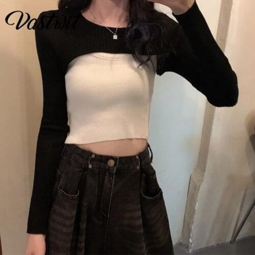 Long Sleeve Spring Autumn Ribbed Knitted Crop Top Women Sexy Tops Sweater Harajuku Street Y2k Aesthetic Short Pullovers Jumper