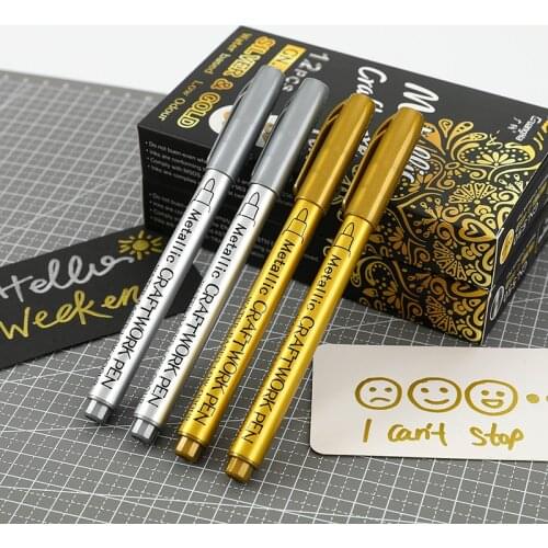 Gold and Silver Metallic Marker Waterproof Permanent Art Paint Marker Pens for Drawing Students Supplies Marker Craftwork Pen