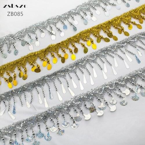 Zsbszc sequin bead ribbon Handmade Beaded Ribbon Lace Single Side 10cm tassel Ribbon stage Clothing Accessories ZB085