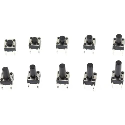100 Pcs 10 Value 4 Pins 6 x 6mm Micro Momentary Tact Tactile Push Button Switch Assortment Kit with Storage Case