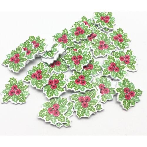 100pcs 30x28mm Wood Holly Buttons Embellishments Scrapbooking Cardmaking Christmas Crafts Xmas Sewing 2 Holes Button