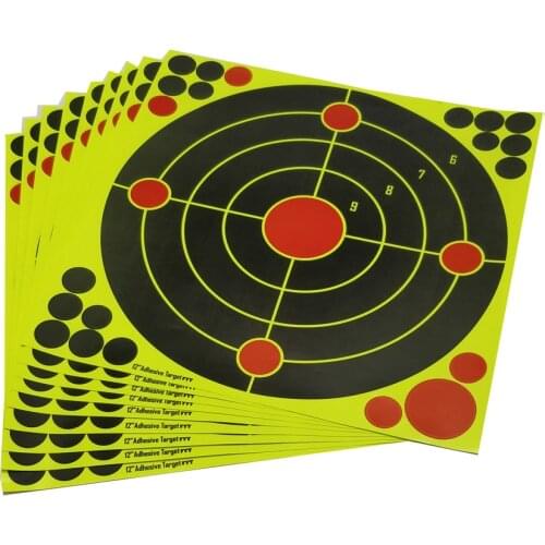 12"X12" Self-Adhesive Splatter Splash & Reactive(Color Impact) Shooting Sticker Targets(Central Red Dot+Cross) 10 Pcs/Pack