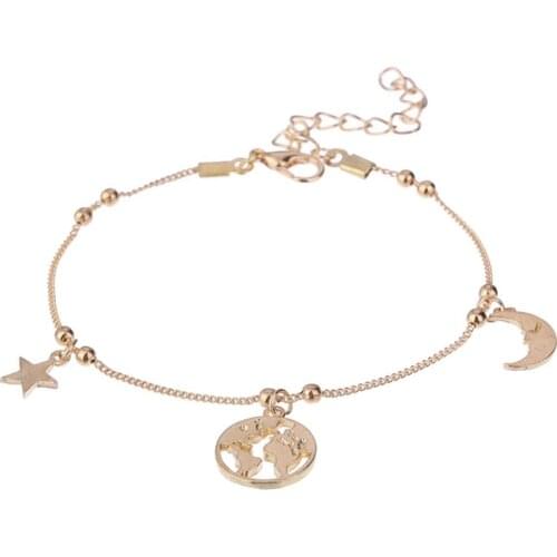 2Pcs/Set Bohemian Earth Map Cowrie Shell Charm Anklet Summer Beach Women Ankle Bracelet on the leg Womans Accesories