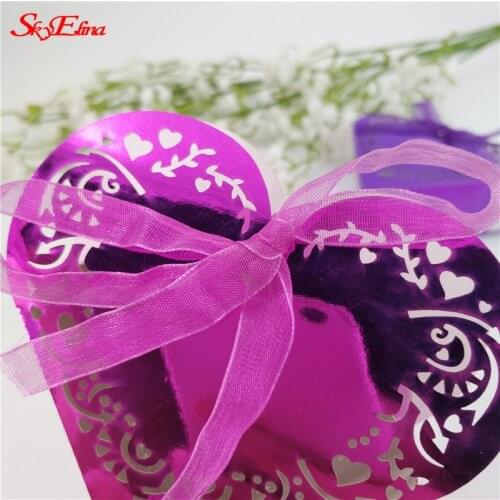 50Pcs Laser Cut Candy Pearlscent Paper Boxes Love Heart Wedding Birthday Gifts 6zSH152