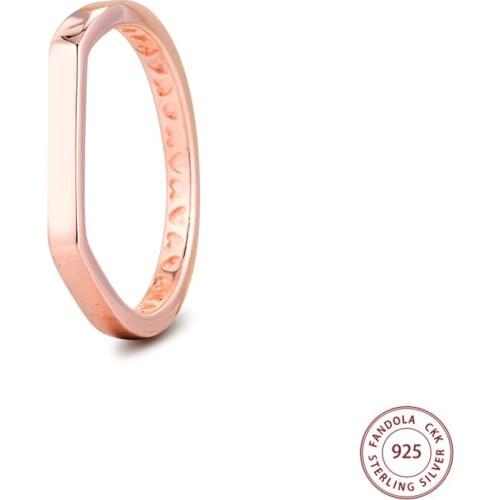 Authentic 925 Sterling Silver Rings for Women Rose Gold bar stacking Ring Stackable Silver Jewelry Wedding Party Gift Bijoux