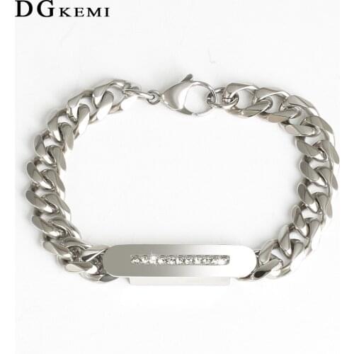 Silver color Stainless Steel Bling Iced Out Cuban Zirconia Cuban Miami Link For Males Hip Hop Street Bracelets Jewelry gifts