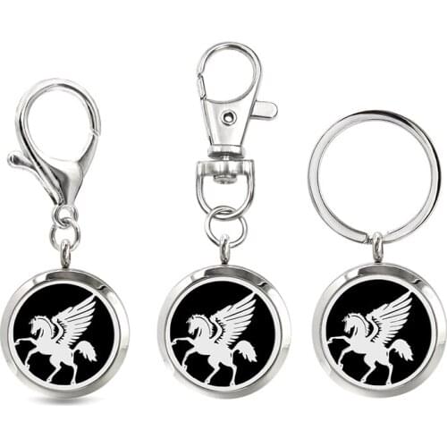 Running Horse 30mm Stainless Steel Jewelry Lobster Clasp Keychain Essential Oil Aromatherapy Perfume Diffuser Keyring Key Chain