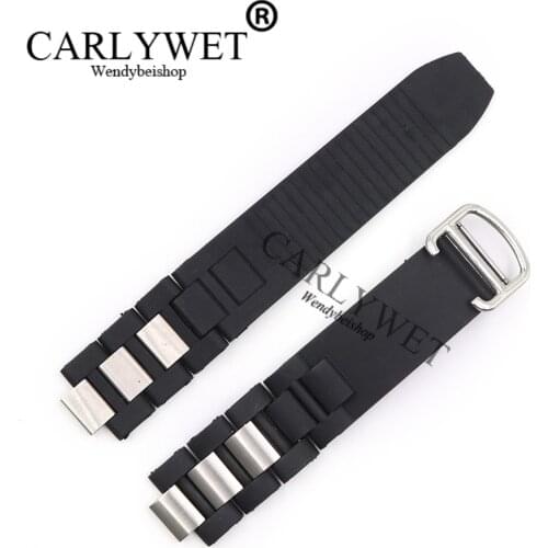 CARLYWET 20mm*10mm Black Replacement Silicone Rubber Watch Band For Cartier 21 Chronoscaph W10198U2 W10125U2 W10197U2 W10184U2