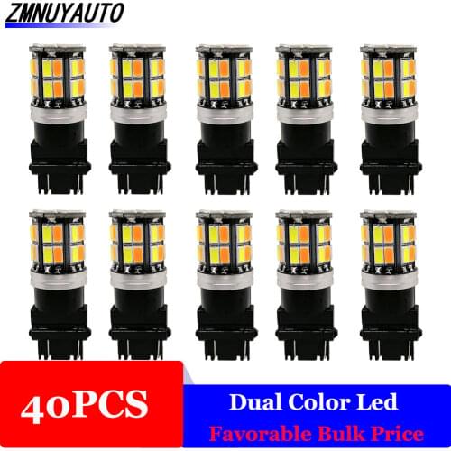 40pcs 1157 BAY15D P21/5W Led Dual Color T20 7443 Led Bulb 3157 W21/5W Led Fog Lamp Light Driving Light Auto running White Amber