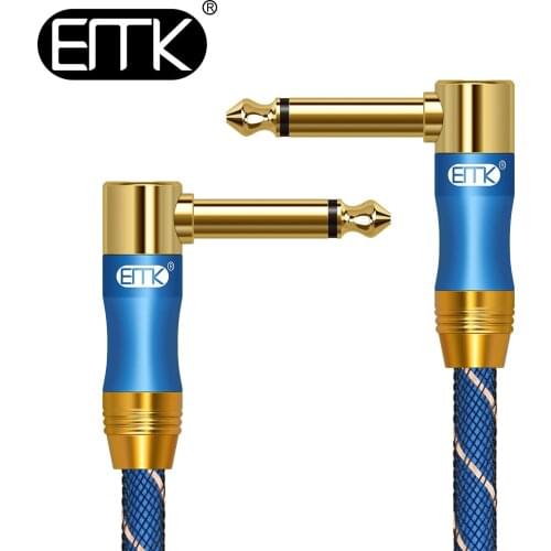 EMK 15.5inch 6.35mm1/4''90 Degree Right Angle Flat Effect Pedal Connector Patch Cable Musical Instrument Amplifier Speaker Cord