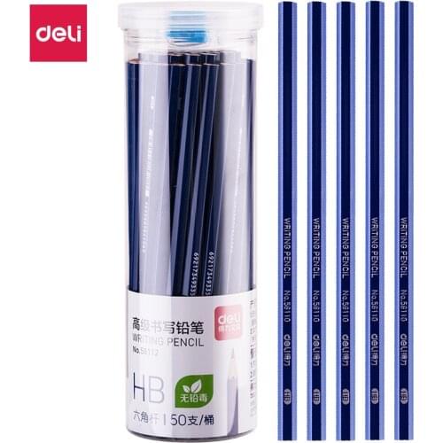 Deli HB hexagon type advanced graphite writing sketch pencil, blue basswood pencil, student office stationery