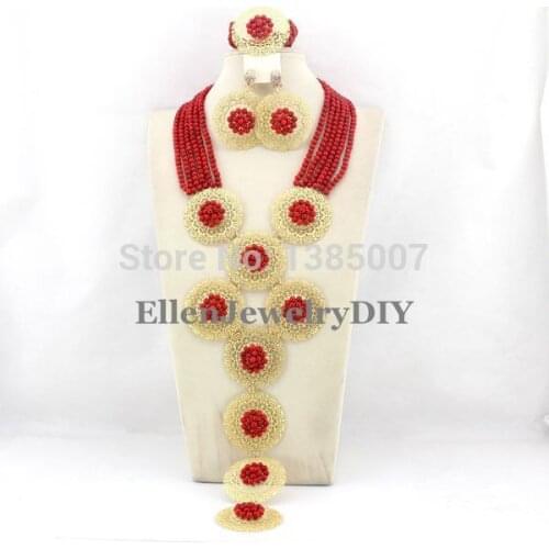 Statement African Nigerian Wedding Beads Jewelry Set Coral Jewelry Set Coral Beads Necklace Set African Jewelry Set W6429