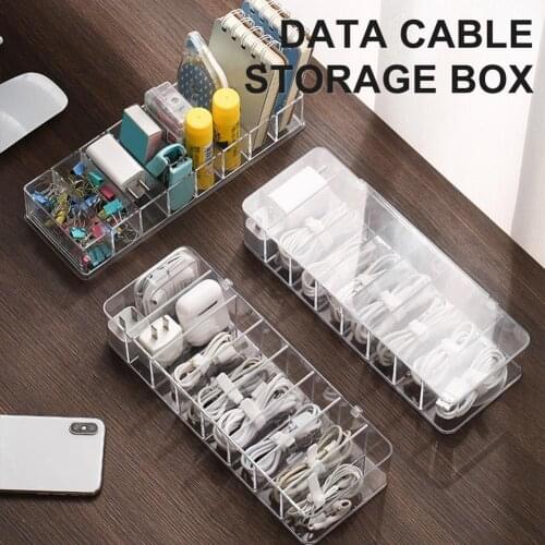 Cable Storage Box Transparent Multi-Grid Dust-Proof Plastic Power Strip Wire Case With Lid Hair Hoop Hairpin Earing Storage Case