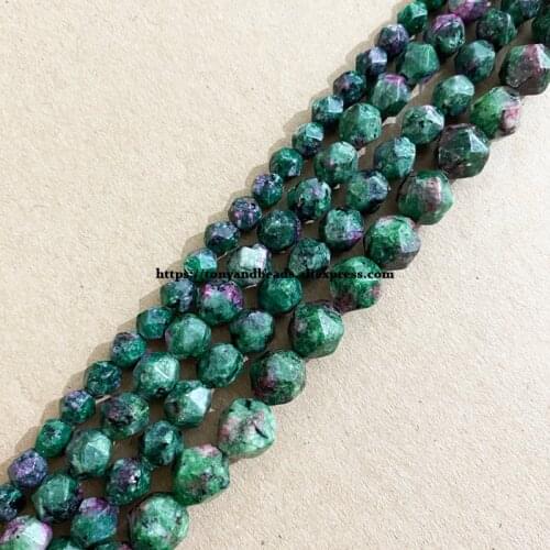 15" Natural Stone Big Cuts Faceted Red Green Zoisite Round Loose Beads 6 8 10 mm Pick Size