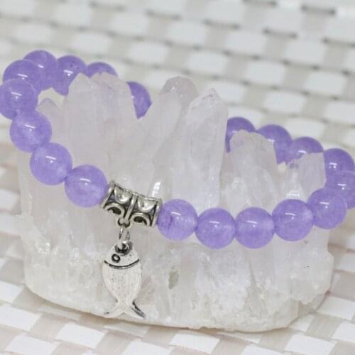 Hot sale Bohemia style violet jades chalcedony stone 8mm round beads bracelets romantic women newly jewelry making 7.5inch B2022