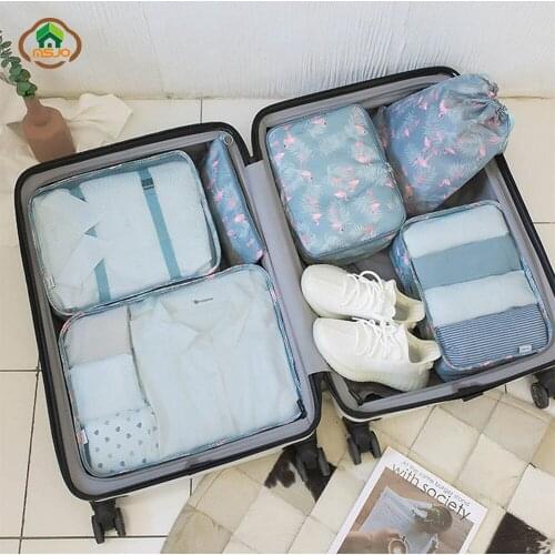 MSJO Travel Set Organizer Bags Portable Cosmetics Pouch Suitcase Home Waterproof 6pcs Clothes Shoes Bra Travel Luggage Organizer