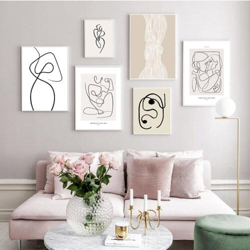 Wall Art Canvas Painting Drew Line Face Flower Abstract Painting Nordic Posters And Prints Wall Pictures For Living Room Decor