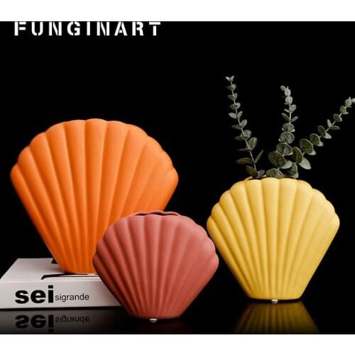 Nordic Morandi Ceramic Shell Vase Home Living Room Decoration Accessories Tabletop Bar Decor Ornaments Flower Vases Decoration