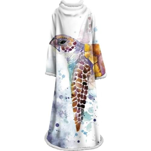 3D landscape Sleeve Blanket Sherpa Ocean Blue Wearable plush Throw Blanket on Bed Sofa Thick warm With Sleeve