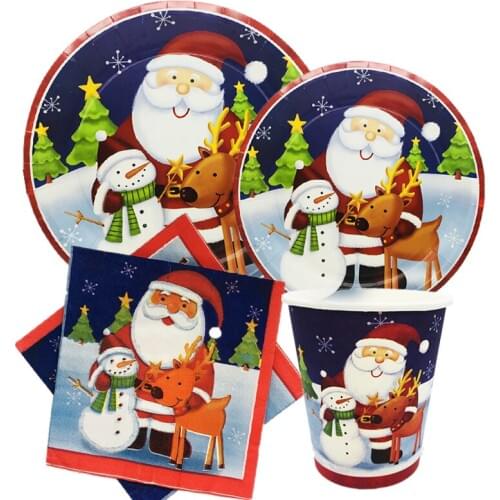 Omilut Christmas Santa Party Supplies Merry Christmas Birthday Party Disposable Set Plates Cups Napkins for Santa Christmas Day