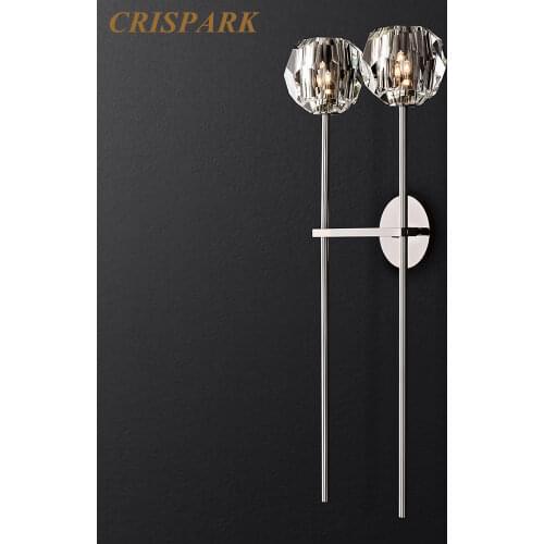Modern Minimalist Crystal Ball Wall Lamp 2 Head 70cm Metal Rods Indoor Living Room Wall Sconce Light Art Deco Corridor Bathroom