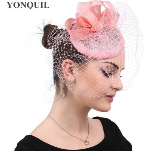 Pink Sinamay Hair Veils Hats Party Women Ladies Fascinators Hair Clips Wedding Headwear Elegant Bridal Mesh Headdress SYF510