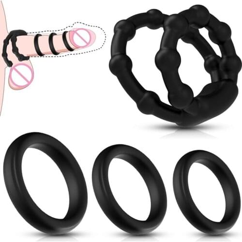Sex Toys For Man Penis Ring Time Delay Ejaculation Silicone Cock Dual Rings Chastity Cage Erotic Couple 18 + cockring 4PCS/Set