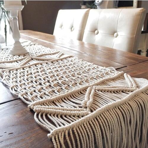 Nordic Table Runner Hand-Woven White Tapis Wedding Banquet Decoration Tablecloth Eco-Friendly Cotton String Table Runner Cover