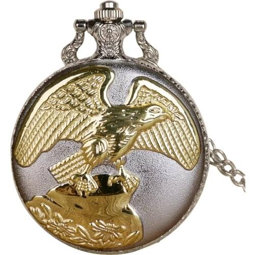 Steampunk Gold Silver Eagle Quartz Pocket Watch Analog Pendant Necklace Chain Watch Pocket Watch for Men Women Watch Fob Watch