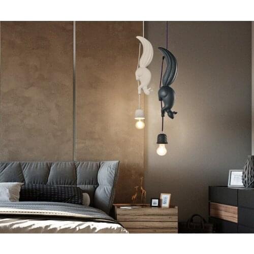 LED Hanglamp Squirrel Shape Nordic Creative Hanging Pendant Light Lamp For Dining Room Living Room Kids Room Pink Blue White E27