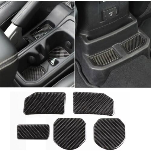 NHAUTP 5Pcs/set Car Decoration Carbon Fiber Front/Rear Cup Holder Mat For Jeep Wrangler JL 2018 2019 2020