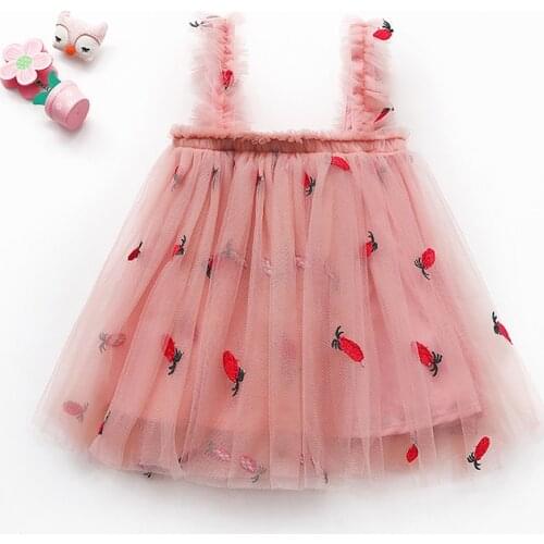 #VW Baby Kids Girl Dress Cute Sleeveless Tulle Fruit Print Gauze Straps Backless Mini Ball Gown Dress vetement enfant fille