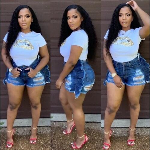 2021 New Perforated Hole Jeans Pleated Denim Shorts Women Micro High Waist Shorts Bermuda Feminina Streetwear