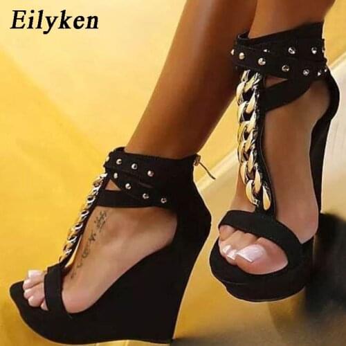 Eilyken 2021 New Gladiator Women Sandals High Heels Fashion Sandals Chain Platform Wedges shoes For Women