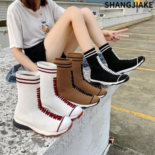 Large Size 43 Stretch Knit Boots Short Boots Women Flat Bottom 2021 New Medium Tube Flying Shuttle Woven Socks Boots Women
