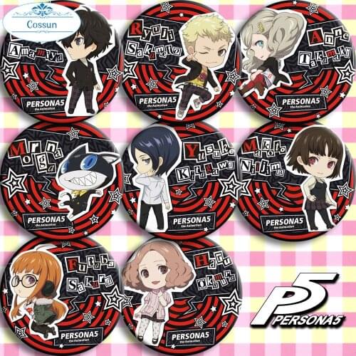 Persona 5 Anime Badge P5 Joker Ryuji Sakamoto Anne Morgana Yusuke Makoto Futaba Haru Goro Akechi Circle Metal Badge Brooch Pins