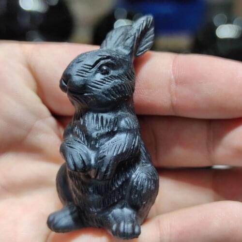 1Pcs Natural Obsidian Rabbit Figurine Crystal Carved Statue Animal Home Ornament Art Collectible Gift