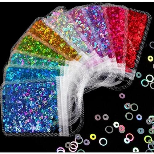 10 Bags Holographic Rainbow Round Circle Sequins Nail Glitter Paillette Nail Art Flakes Slice Manicure Decals Nails Accessories