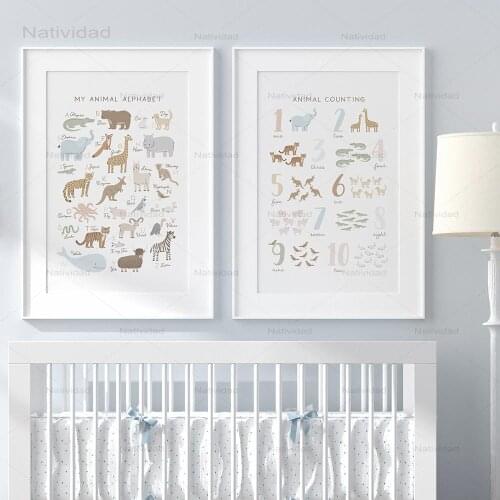 Abc Animals Alphabet Prints Nursery Wall Art Canvas Painting Educational Preschool Posters Wall Pictures for Kids Room Decor